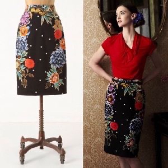 Anthropologie Dresses & Skirts - NWT Anthropologie Baraschi Black Peppering Floral Pencil Skirt, 4